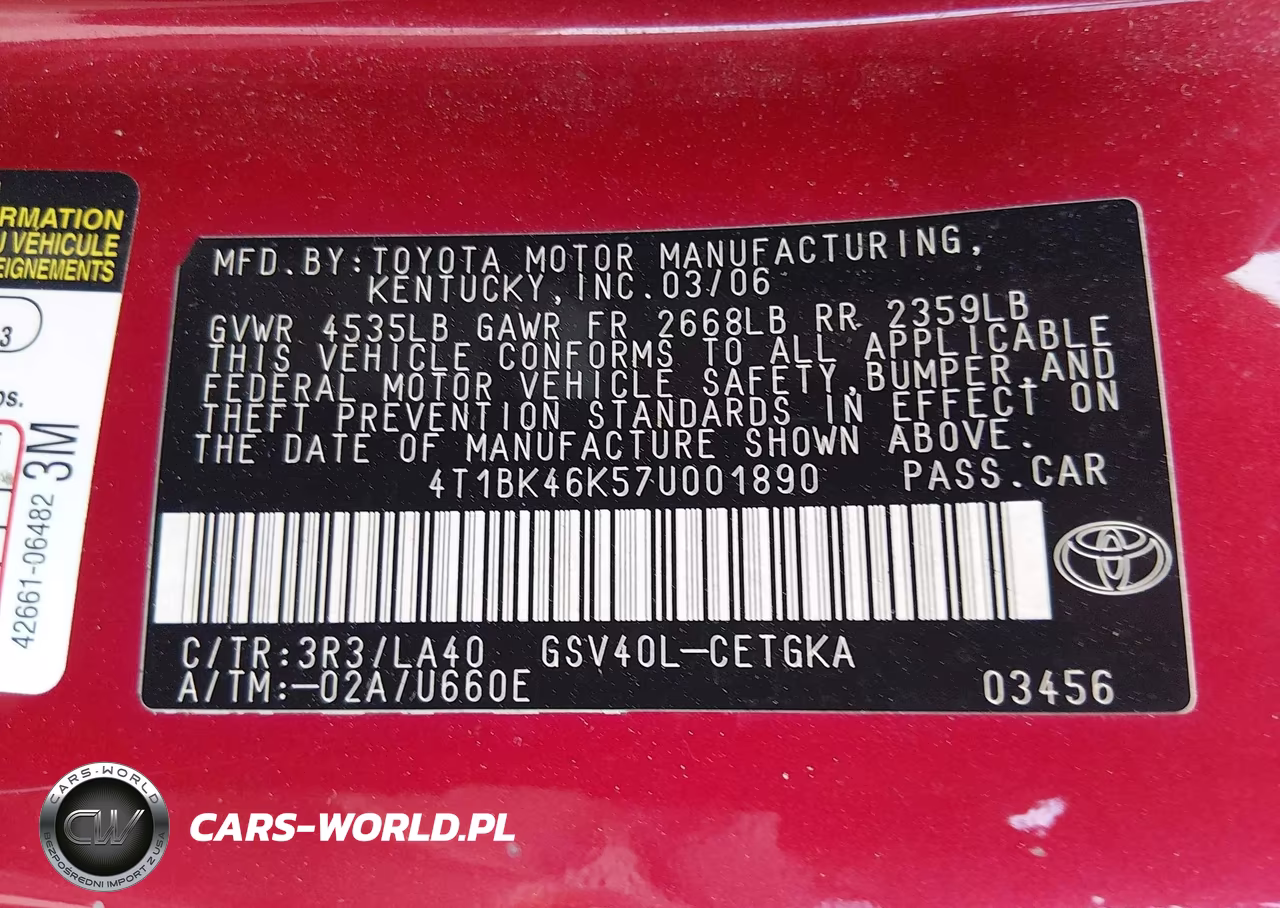 2007 Toyota Camry Xle V6 VIN:4T1BK46K57U001890 - 9