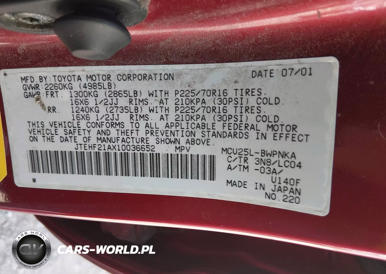 2001 Toyota Highlander V6 VIN:JTEHF21AX10036652 - 9