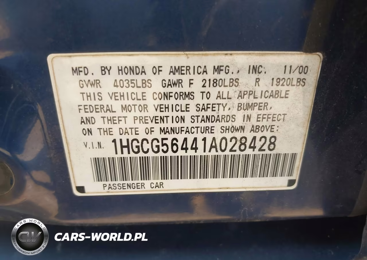 2001 Honda Accord 2.3 Lx VIN:1HGCG56441A028428 - 9