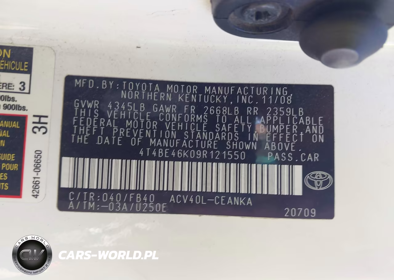 2009 Toyota Camry Le VIN:4T4BE46K09R121550 - 9