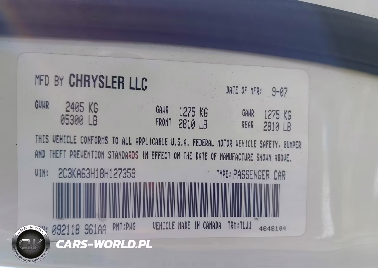 2008 Chrysler 300C Hemi VIN:2C3KA63H18H127359 - 9