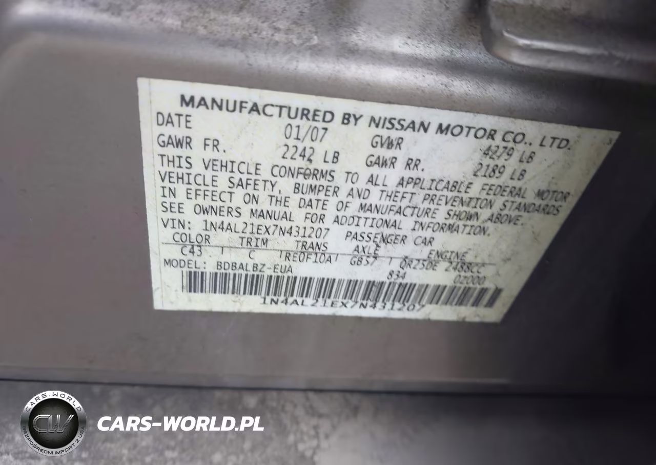 2007 Nissan Altima 2.5 S VIN:1N4AL21EX7N431207 - 9