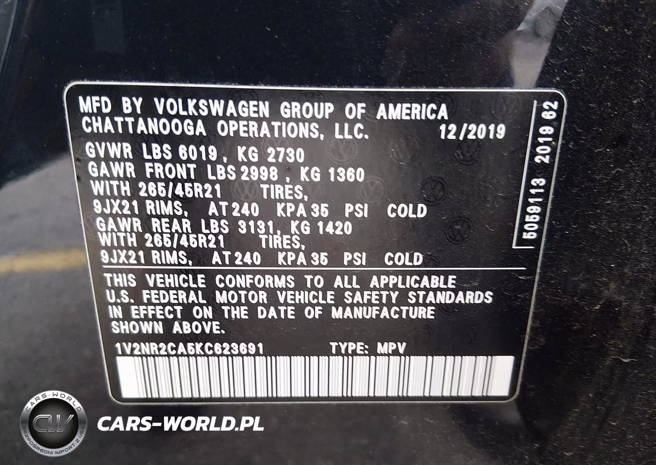 2019 Volkswagen Atlas 3.6L V6 Sel Premium VIN:1V2NR2CA5KC623691 - 9