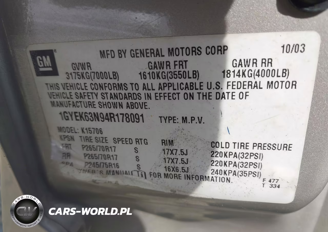 2004 Cadillac Escalade Standard VIN:1GYEK63N94R178091 - 9