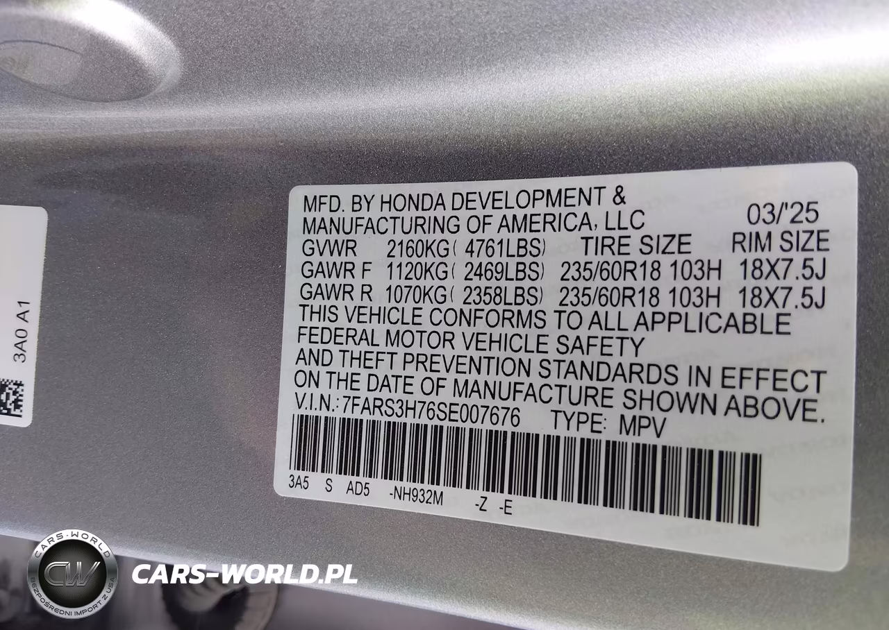 2025 Honda Cr-V Ex-L 2Wd VIN:7FARS3H76SE007676 - 9