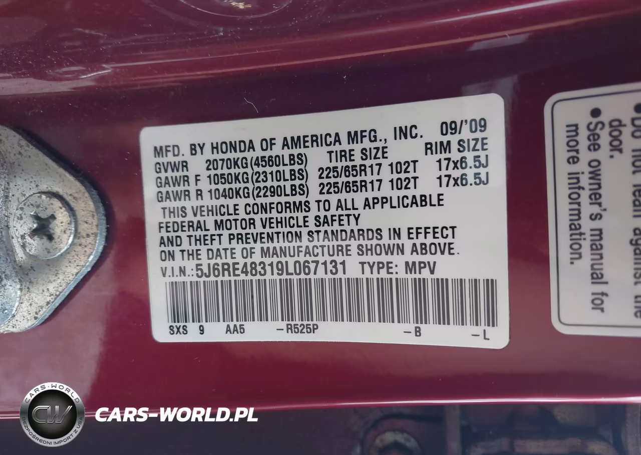2009 Honda Cr-V Lx VIN:5J6RE48319L067131 - 9