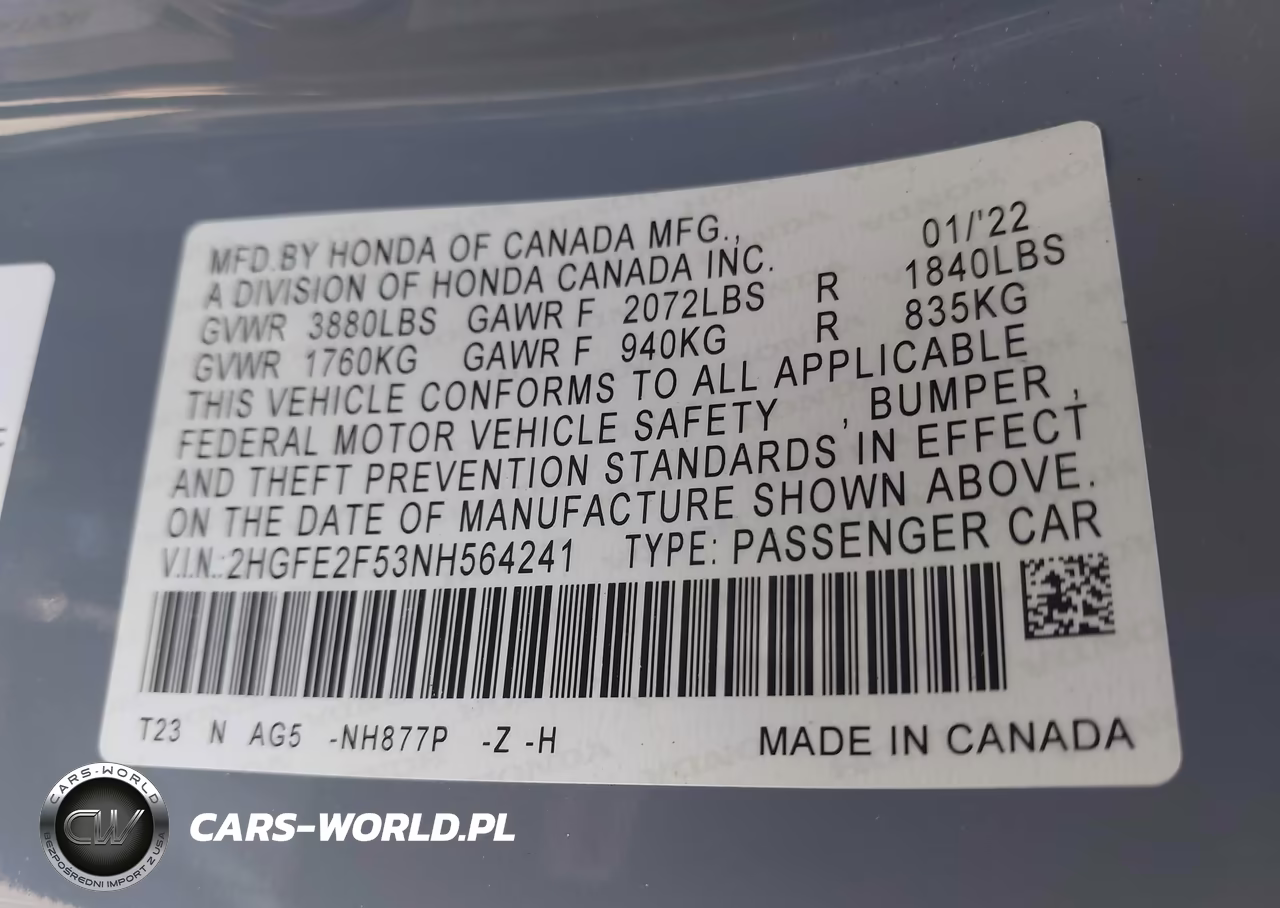 2022 Honda Civic Sport VIN:2HGFE2F53NH564241 - 9