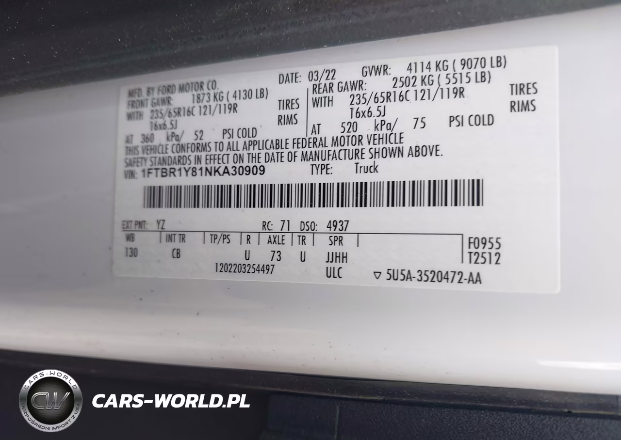 2022 Ford Transit-250 VIN:1FTBR1Y81NKA30909 - 9