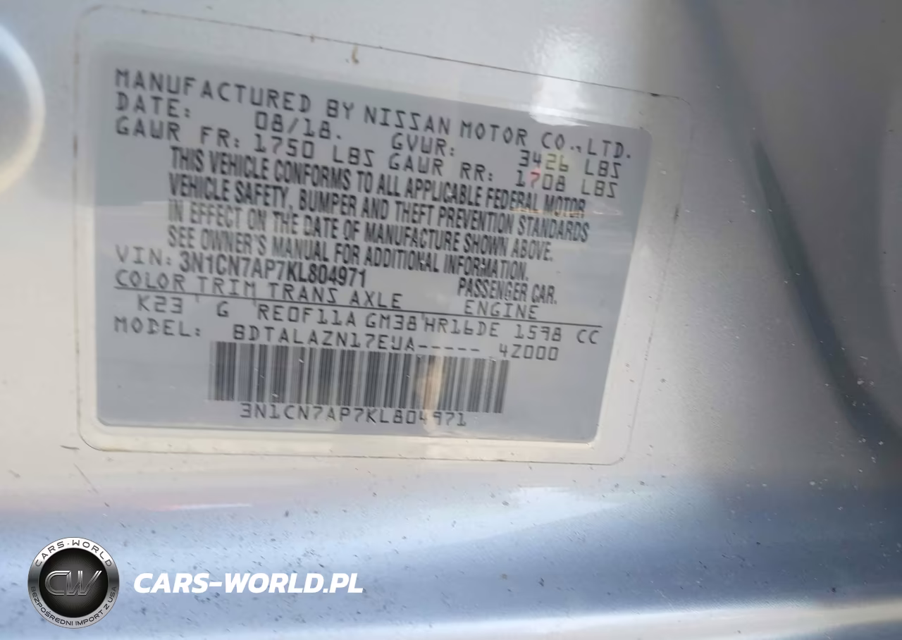 2019 Nissan Versa 1.6 S+ VIN:3N1CN7AP7KL804971 - 9