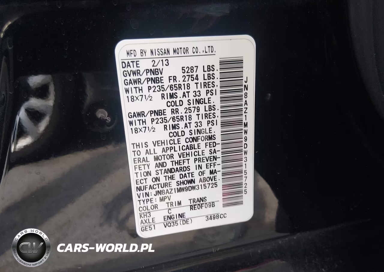 2013 Nissan Murano S VIN:JN8AZ1MW9DW315725 - 9