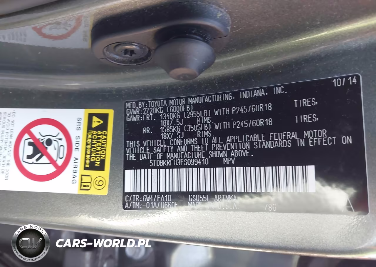 2015 Toyota Highlander Le Plus V6 VIN:5TDBKRFH3FS099410 - 9