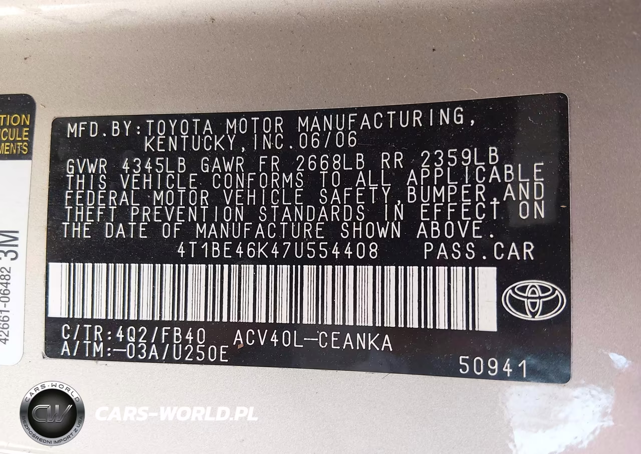 2007 Toyota Camry Le VIN:4T1BE46K47U554408 - 9