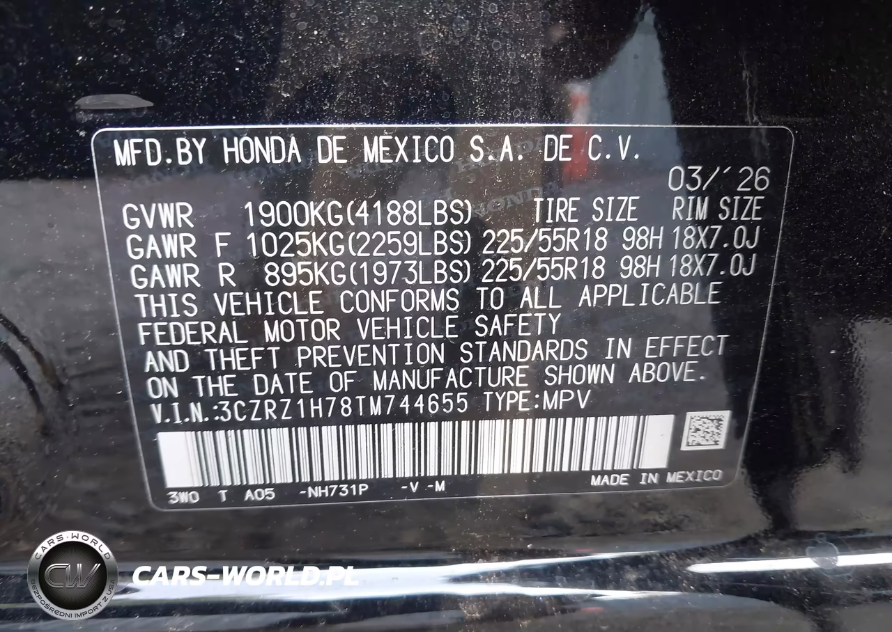 2026 Honda Hr-V 2Wd Ex-L VIN:3CZRZ1H78TM744655 - 9