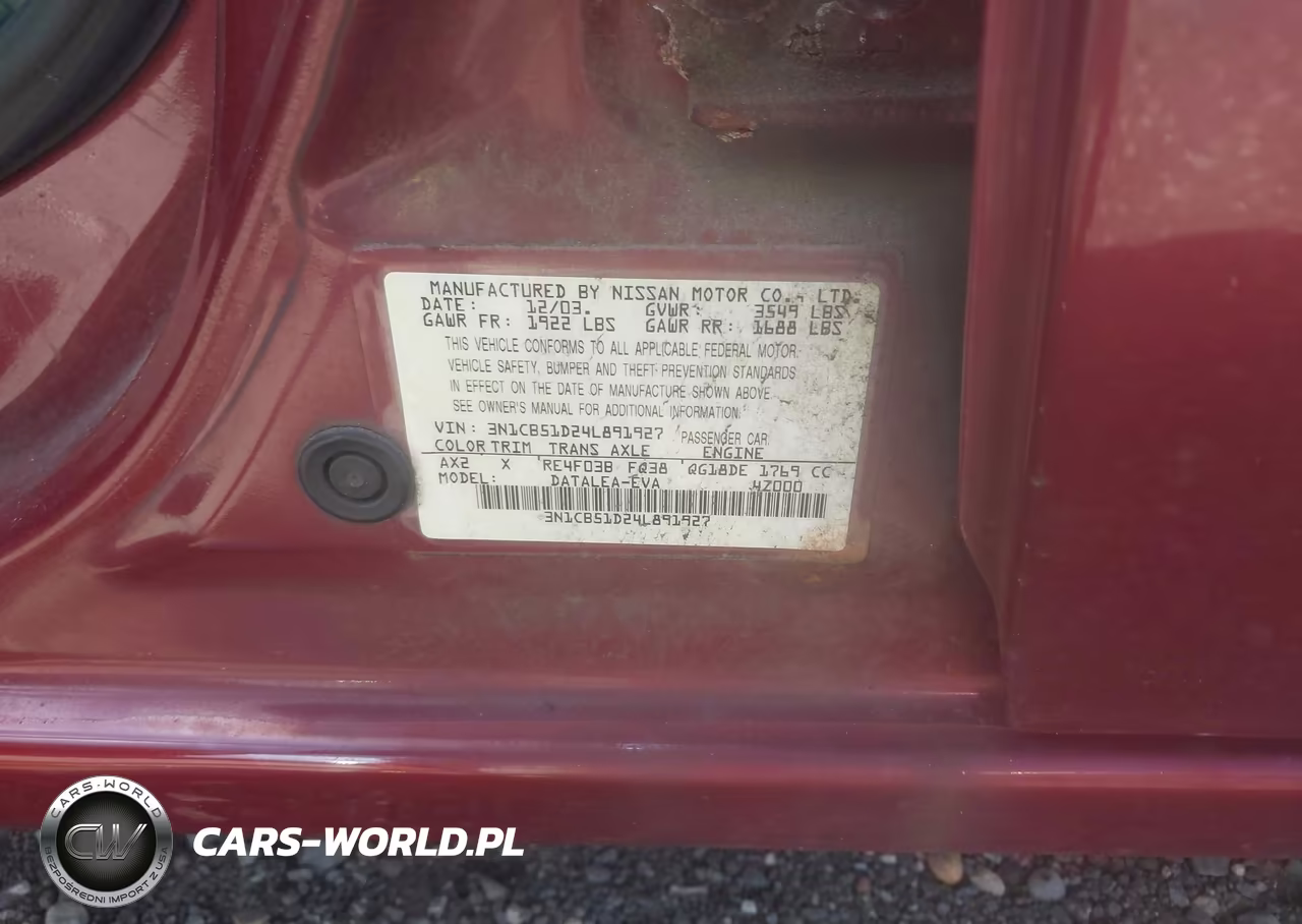 2004 Nissan Sentra 1.8S VIN:3N1CB51D24L891927 - 9