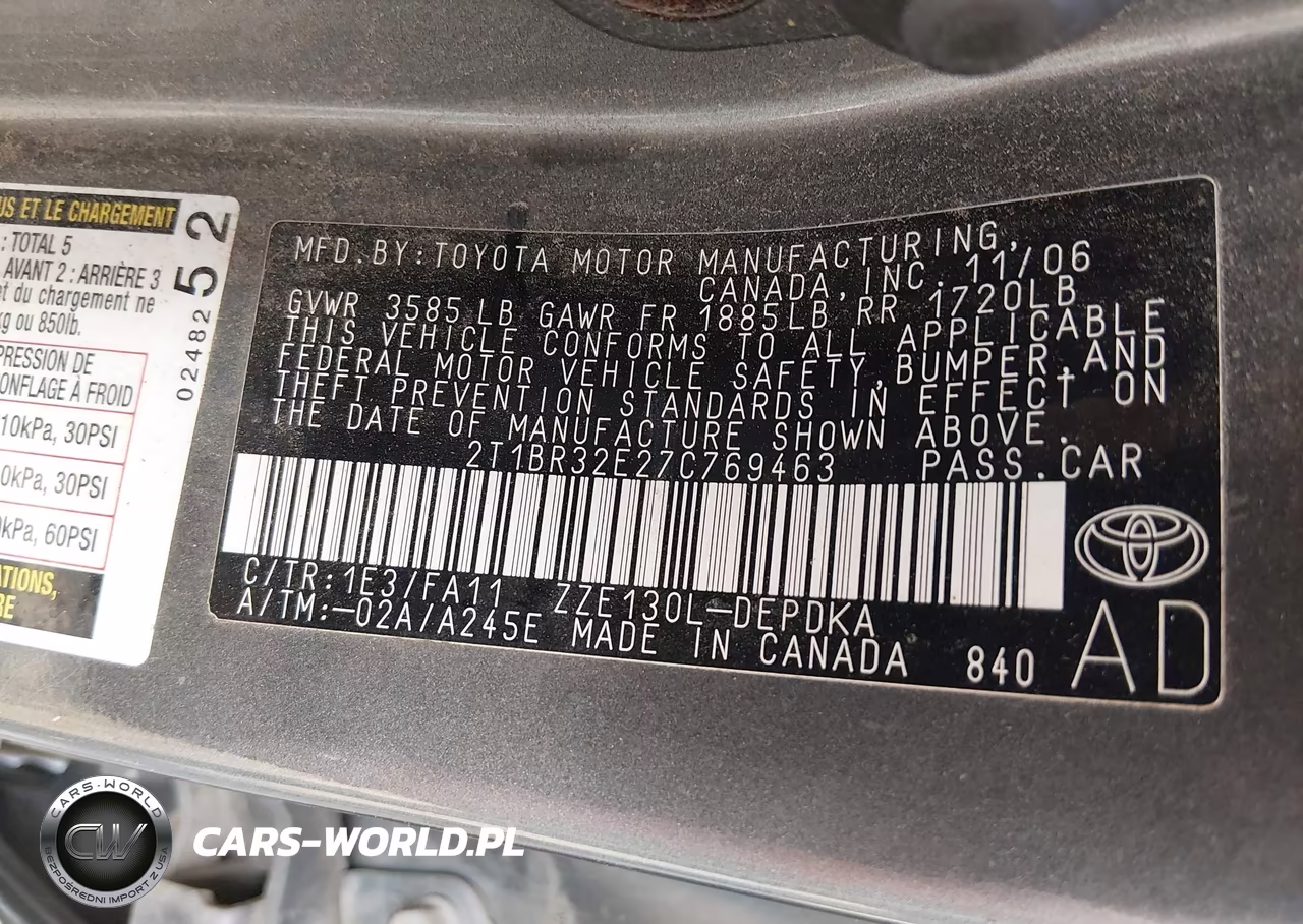 2007 Toyota Corolla Ce VIN:2T1BR32E27C769463 - 9