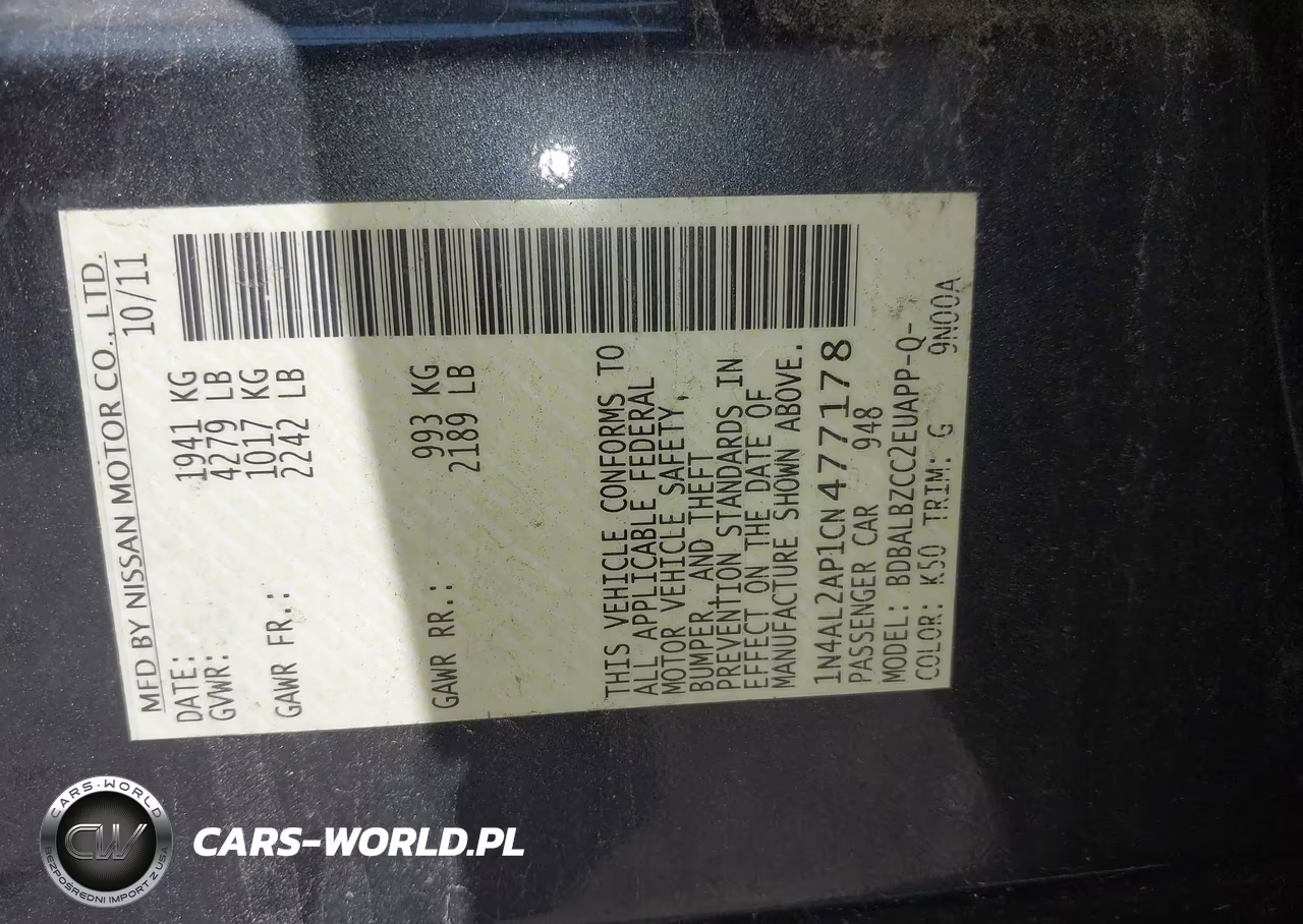 2012 Nissan Altima 2.5 S VIN:1N4AL2AP1CN477178 - 9