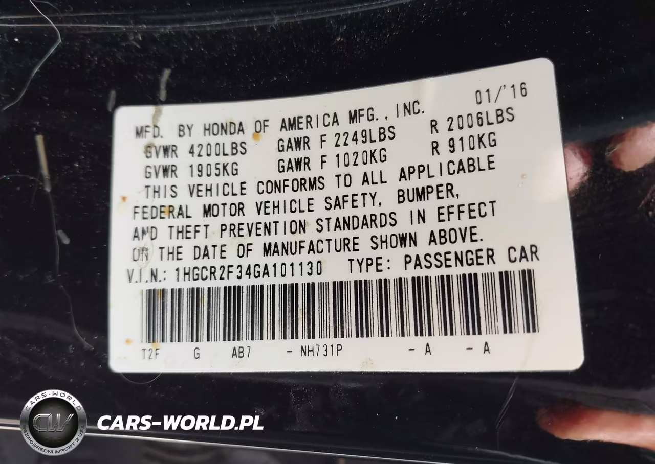 2016 Honda Accord Lx VIN:1HGCR2F34GA101130 - 9