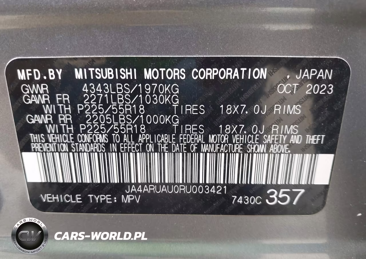 2024 Mitsubishi Outlander Sport 2.0 Es Awc-2.0 Le Awc-2.0 Ralliart Awc-2.0 S Awc-2.0 Se Awc-2.0 Trail Edition Awc VIN:JA4ARUAU0RU003421 - 9