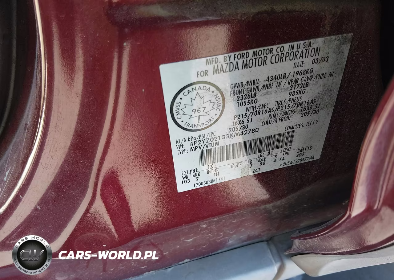 2003 Mazda Tribute Dx V6 VIN:4F2YZ02133KM42780 - 9