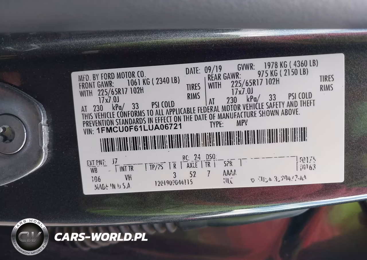 2020 Ford Escape S VIN:1FMCU0F61LUA06721 - 9