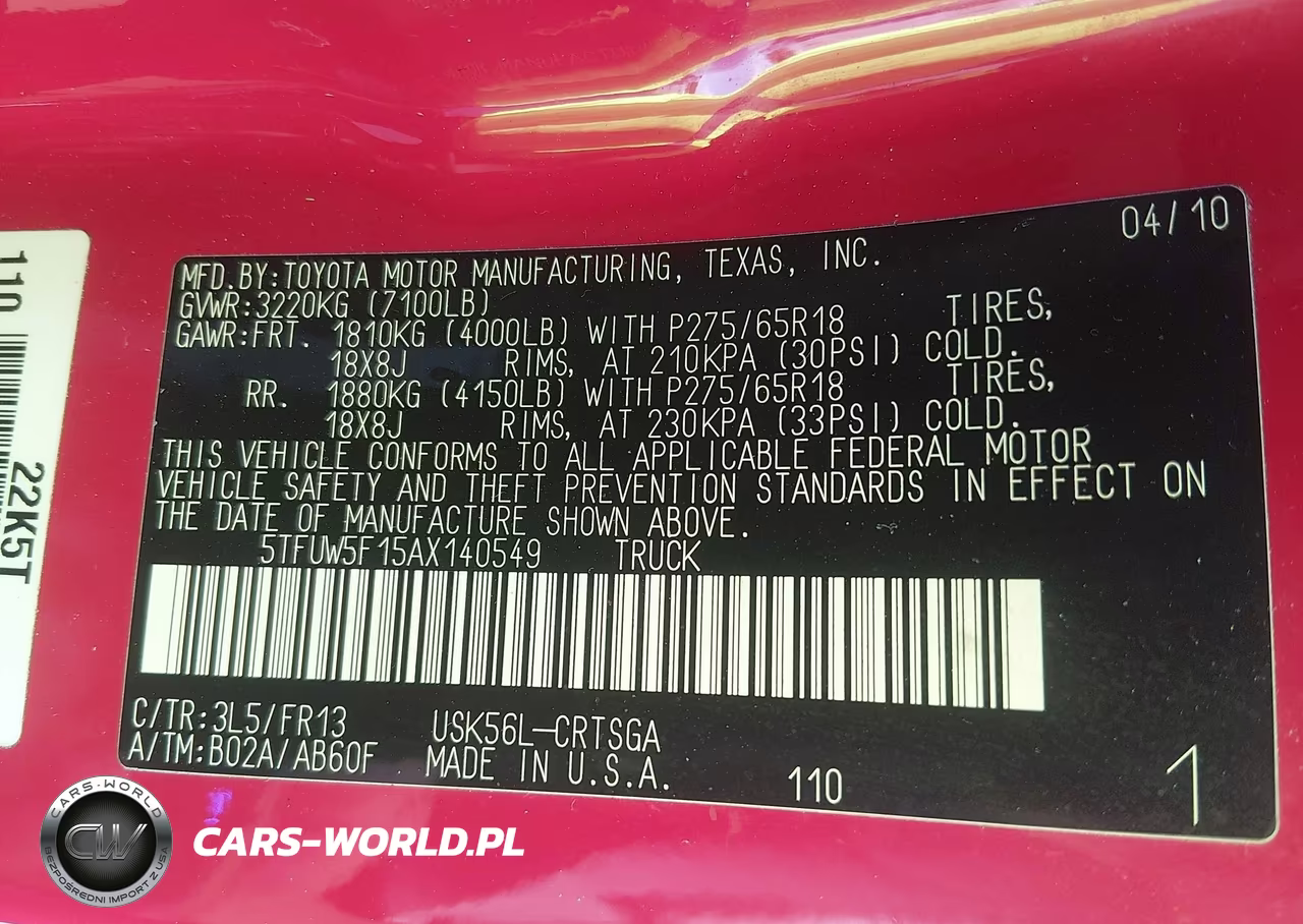 2010 Toyota Tundra Grade 5.7L V8 VIN:5TFUW5F15AX140549 - 9