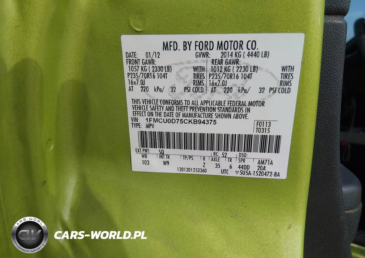 2012 Ford Escape Xlt VIN:1FMCU0D75CKB94375 - 9