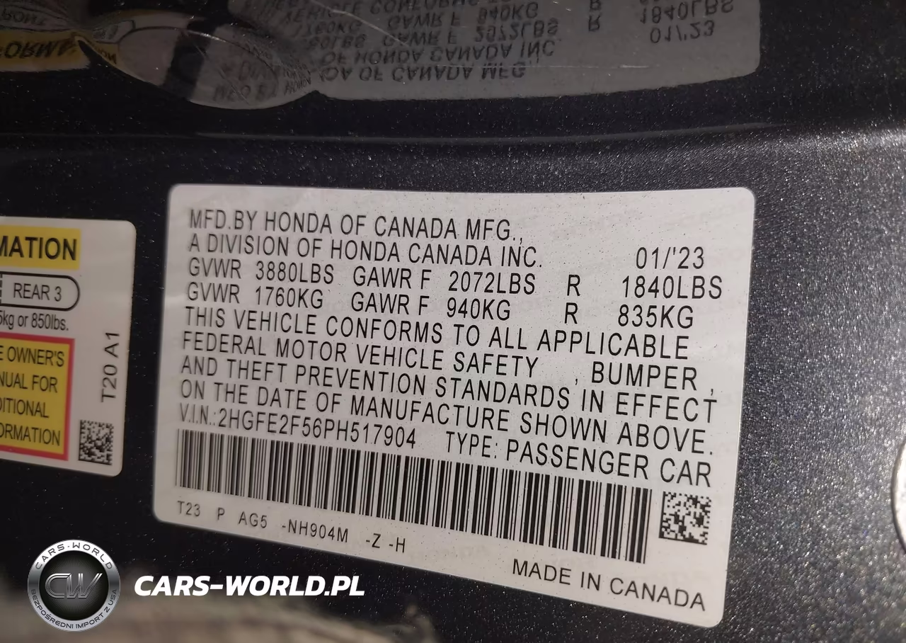 2023 Honda Civic Sport VIN:2HGFE2F56PH517904 - 9