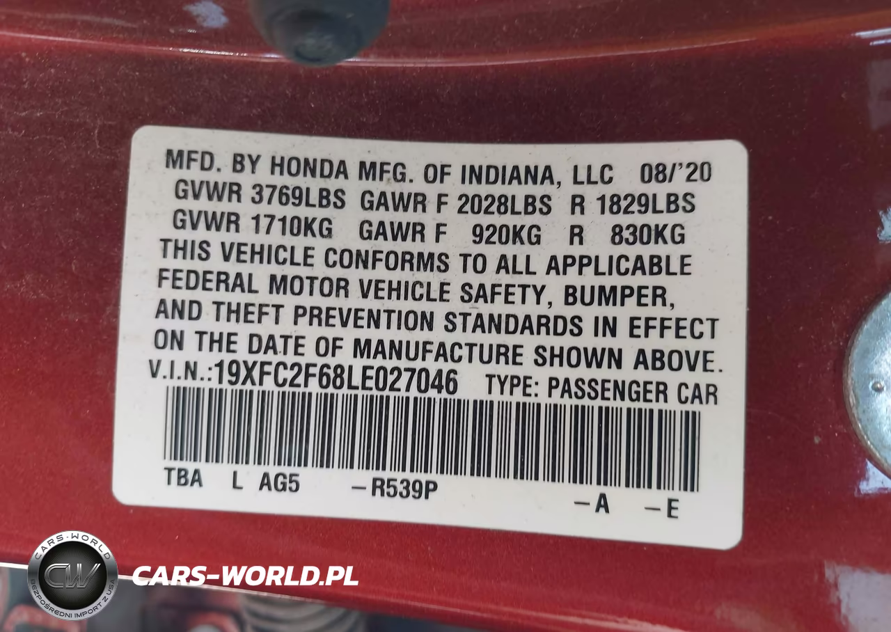 2020 Honda Civic Lx VIN:19XFC2F68LE027046 - 9