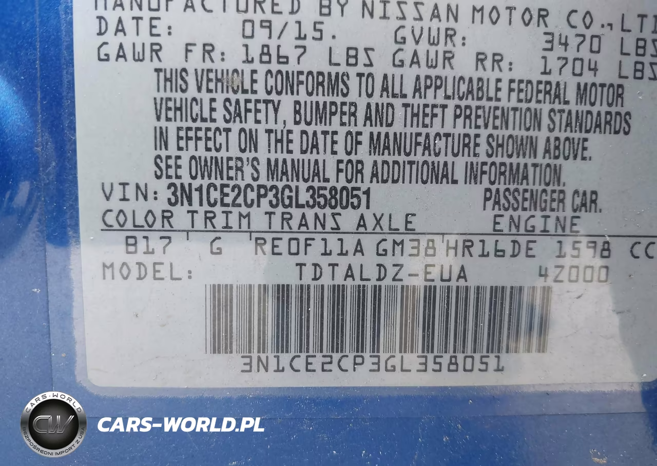 2016 Nissan Versa Note S (Sr)-S Plus-Sl-Sr-Sv VIN:3N1CE2CP3GL358051 - 9