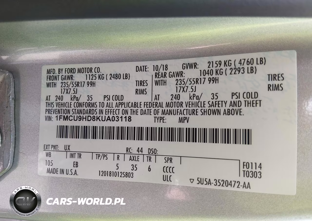 2019 Ford Escape Sel VIN:1FMCU9HD8KUA03118 - 9