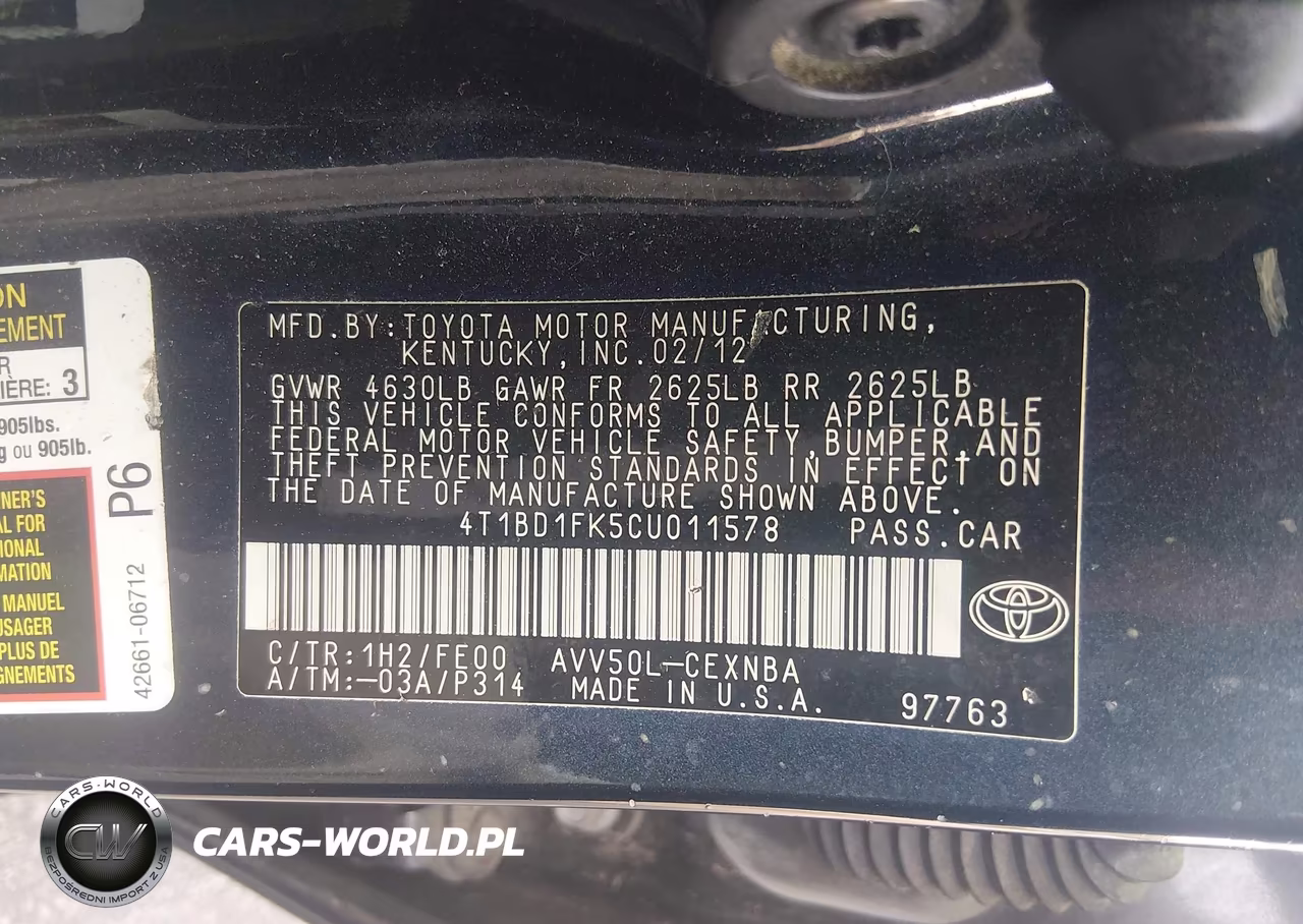 2012 Toyota Camry Hybrid Le VIN:4T1BD1FK5CU011578 - 9