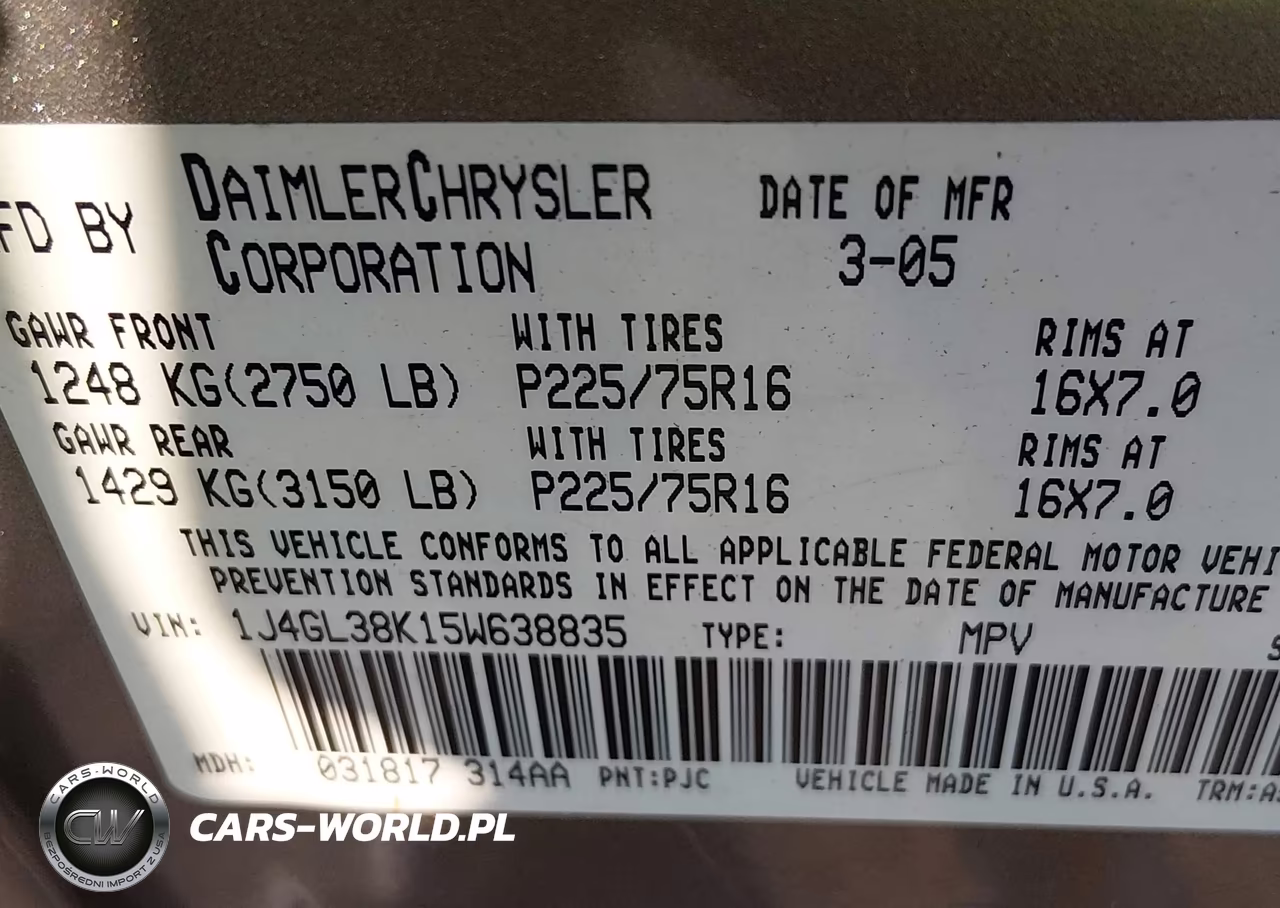 JEEP LIBERTY RE VIN:1J4GL38K15W638835 - 9