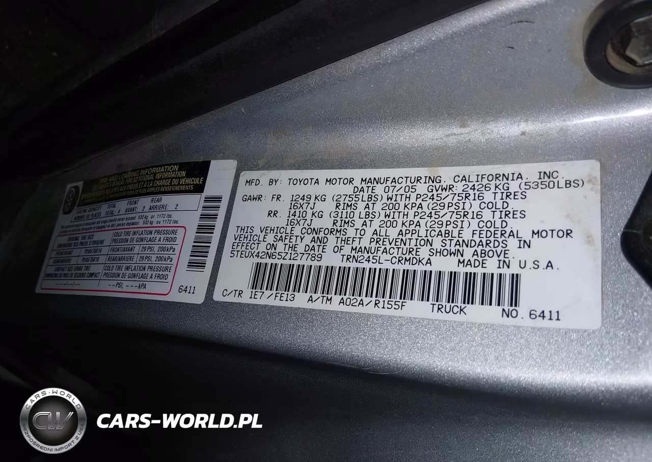 2005 Toyota Tacoma VIN:5TEUX42N65Z127789 - 9