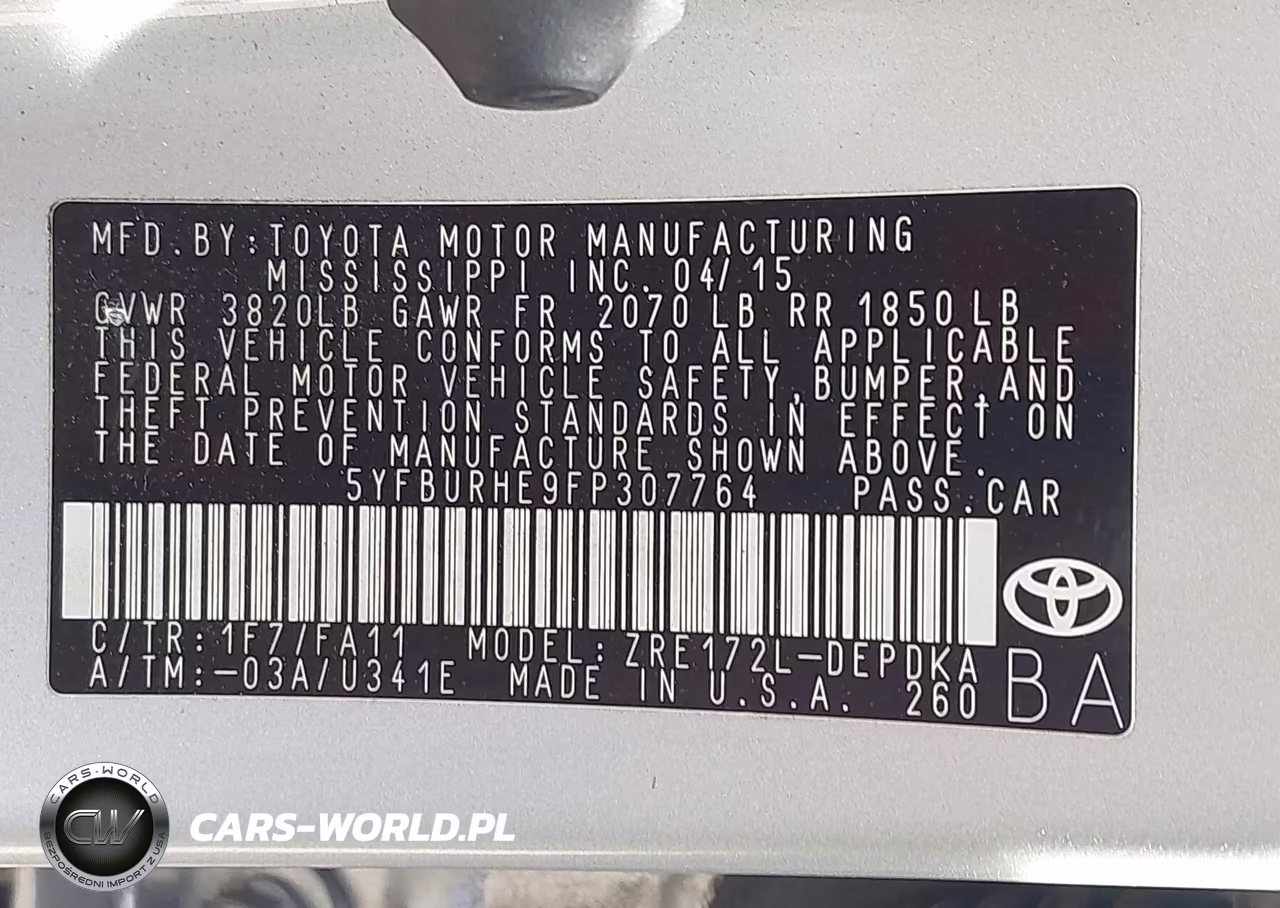 2015 Toyota Corolla L VIN:5YFBURHE9FP307764 - 9