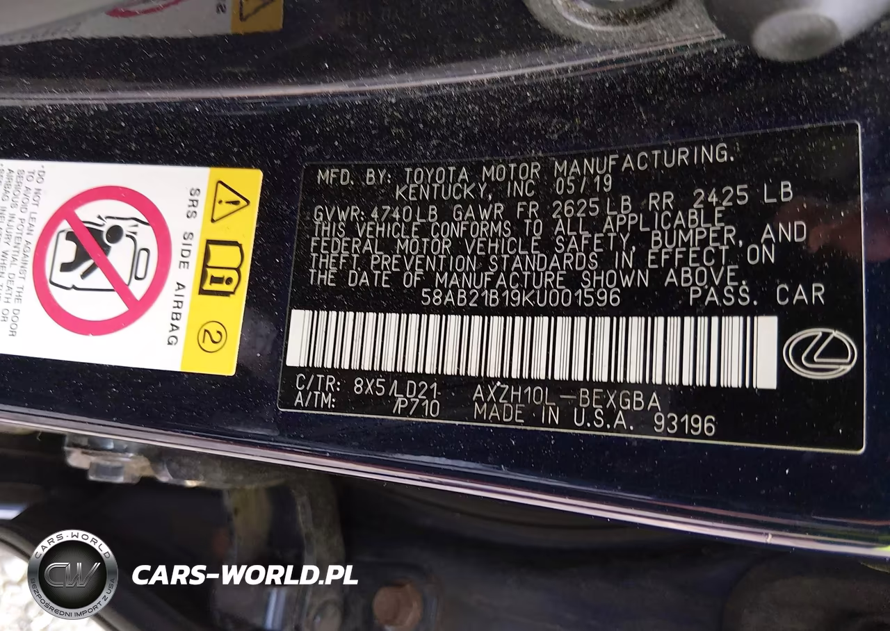 2019 Lexus Es 300H VIN:58AB21B19KU001596 - 9