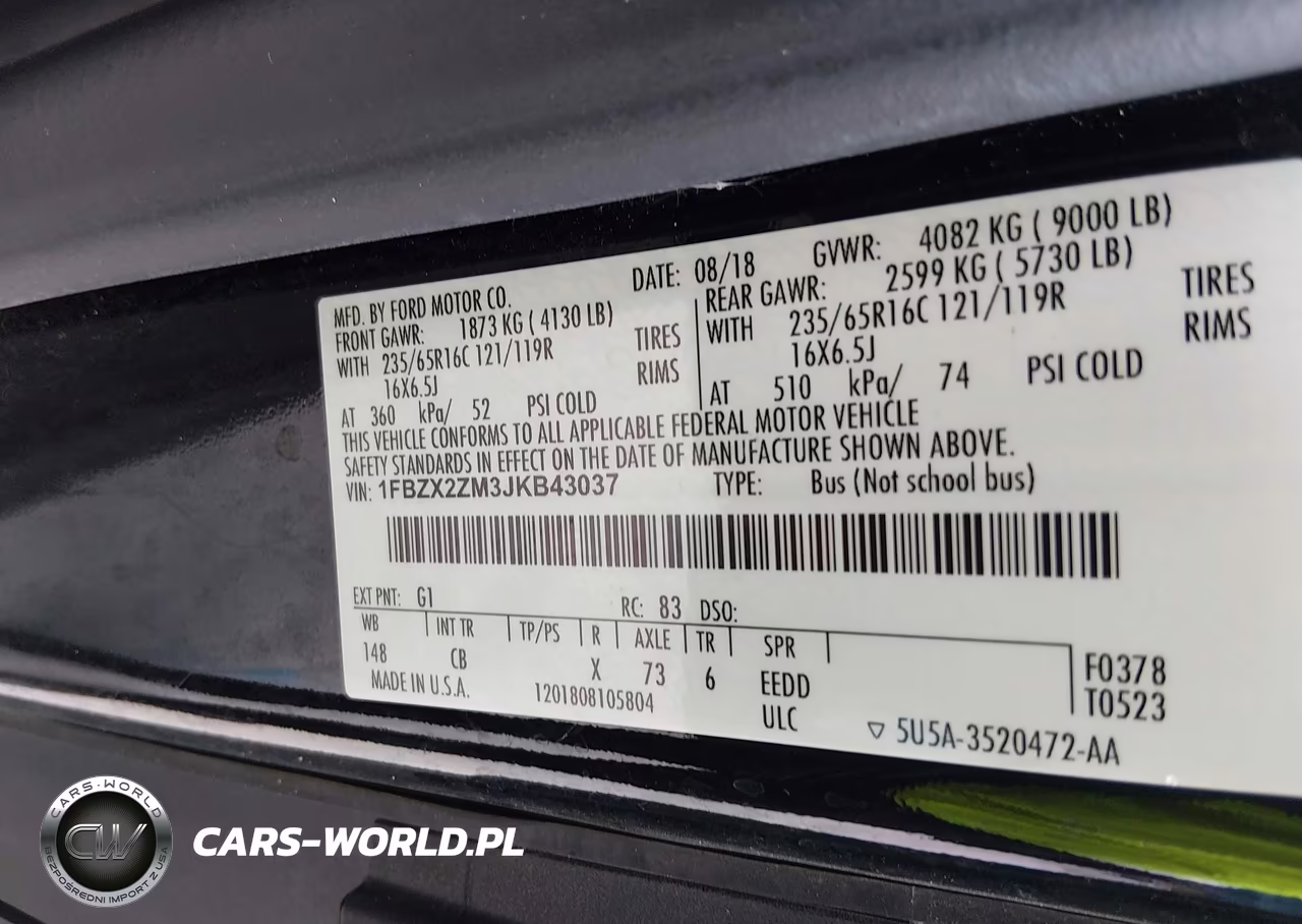 2018 Ford Transit-350 Xl VIN:1FBZX2ZM3JKB43037 - 9