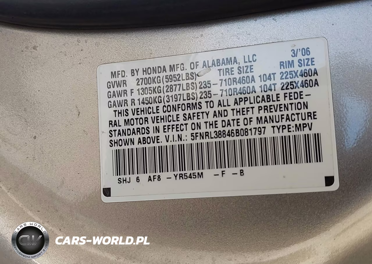 2006 Honda Odyssey Touring VIN:5FNRL38846B081797 - 9