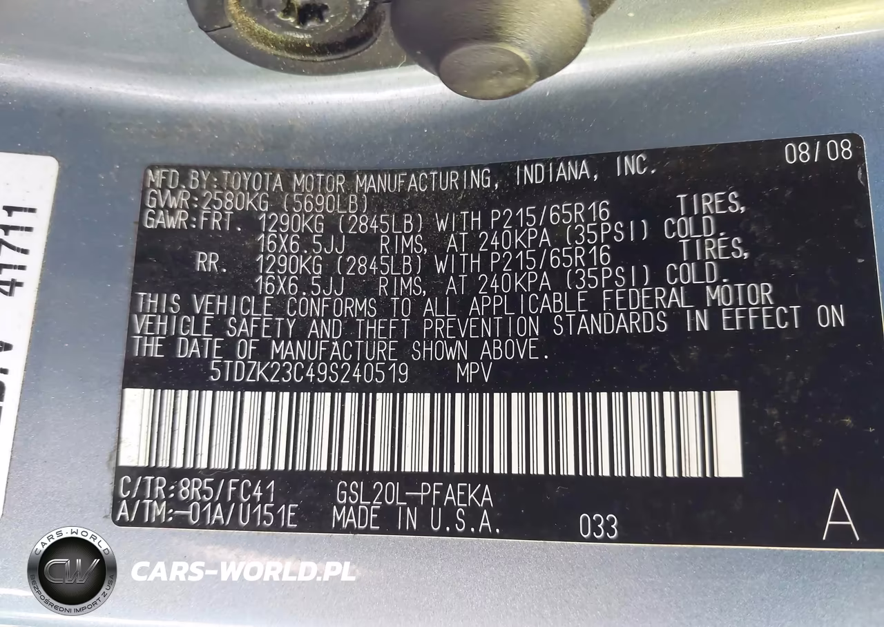 2009 Toyota Sienna Le VIN:5TDZK23C49S240519 - 9