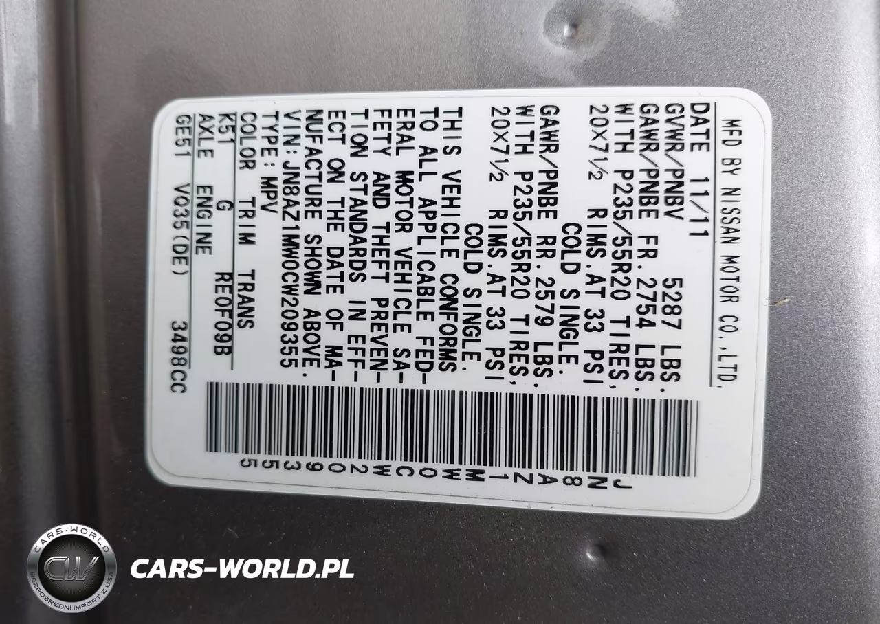 2012 Nissan Murano Le VIN:JN8AZ1MW0CW209355 - 9