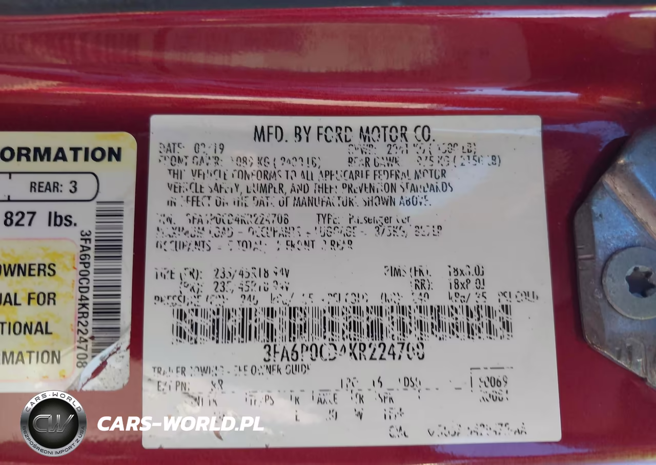 2019 Ford Fusion Sel VIN:3FA6P0CD4KR224708 - 9