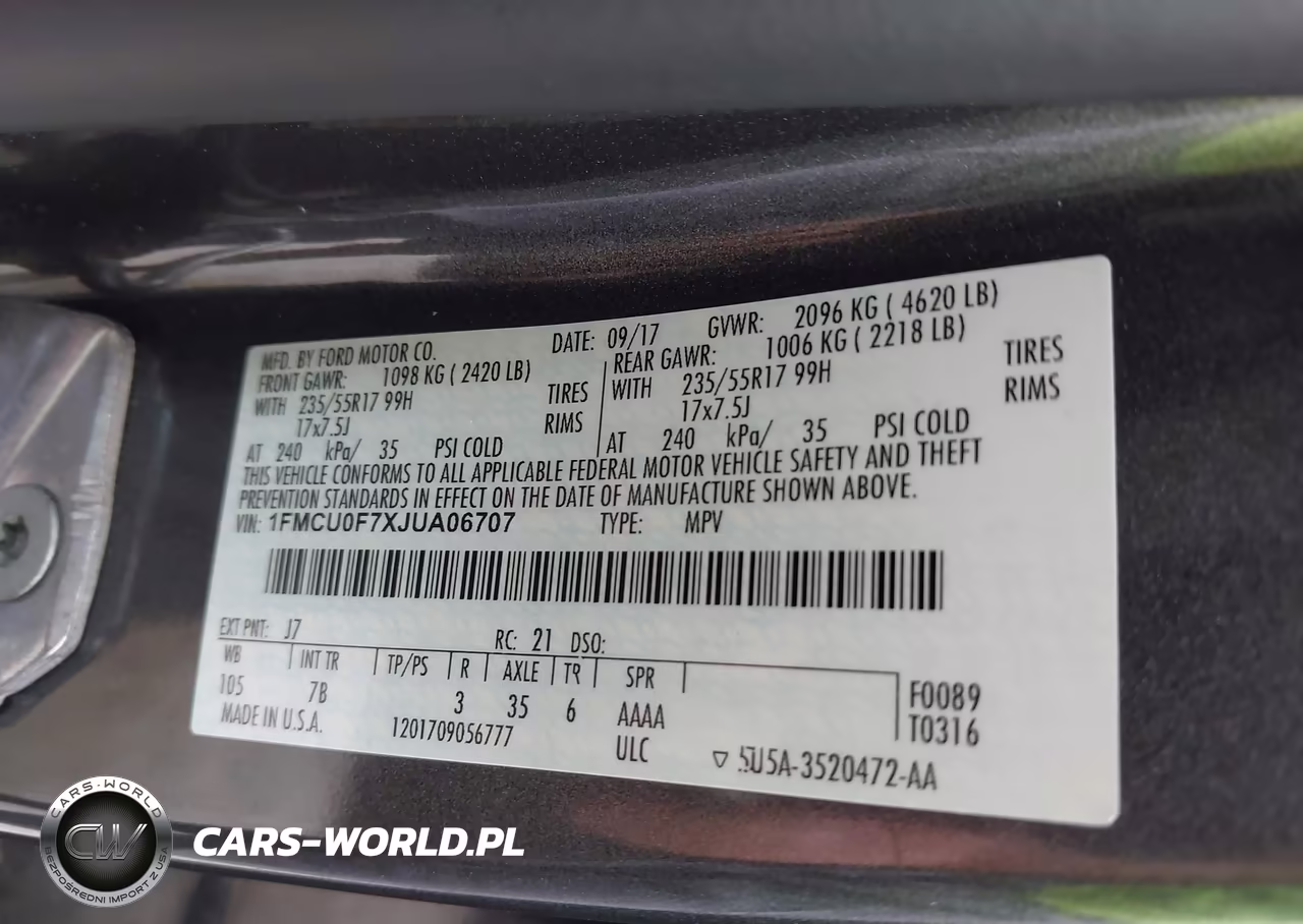 2018 Ford Escape S VIN:1FMCU0F7XJUA06707 - 9