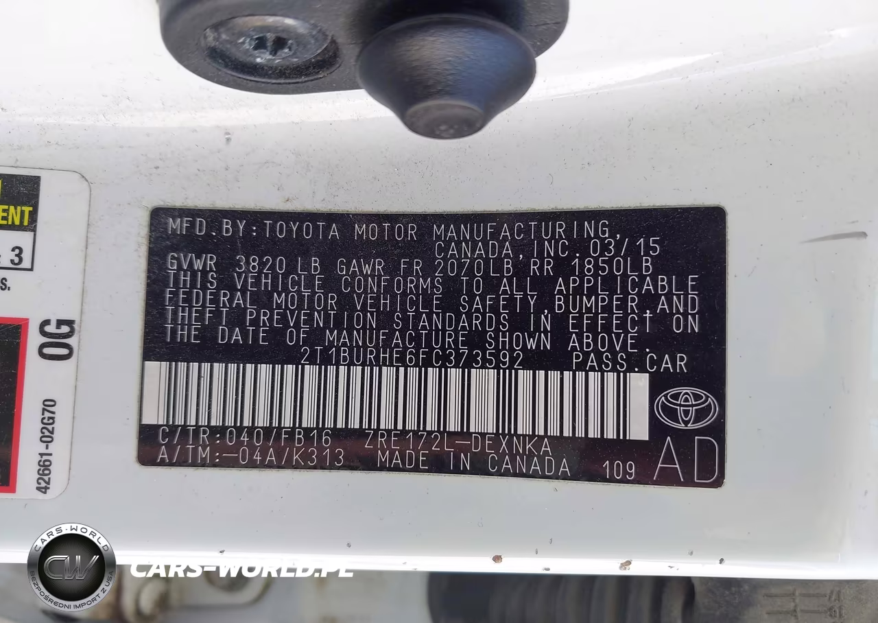 2015 Toyota Corolla Le VIN:2T1BURHE6FC373592 - 9