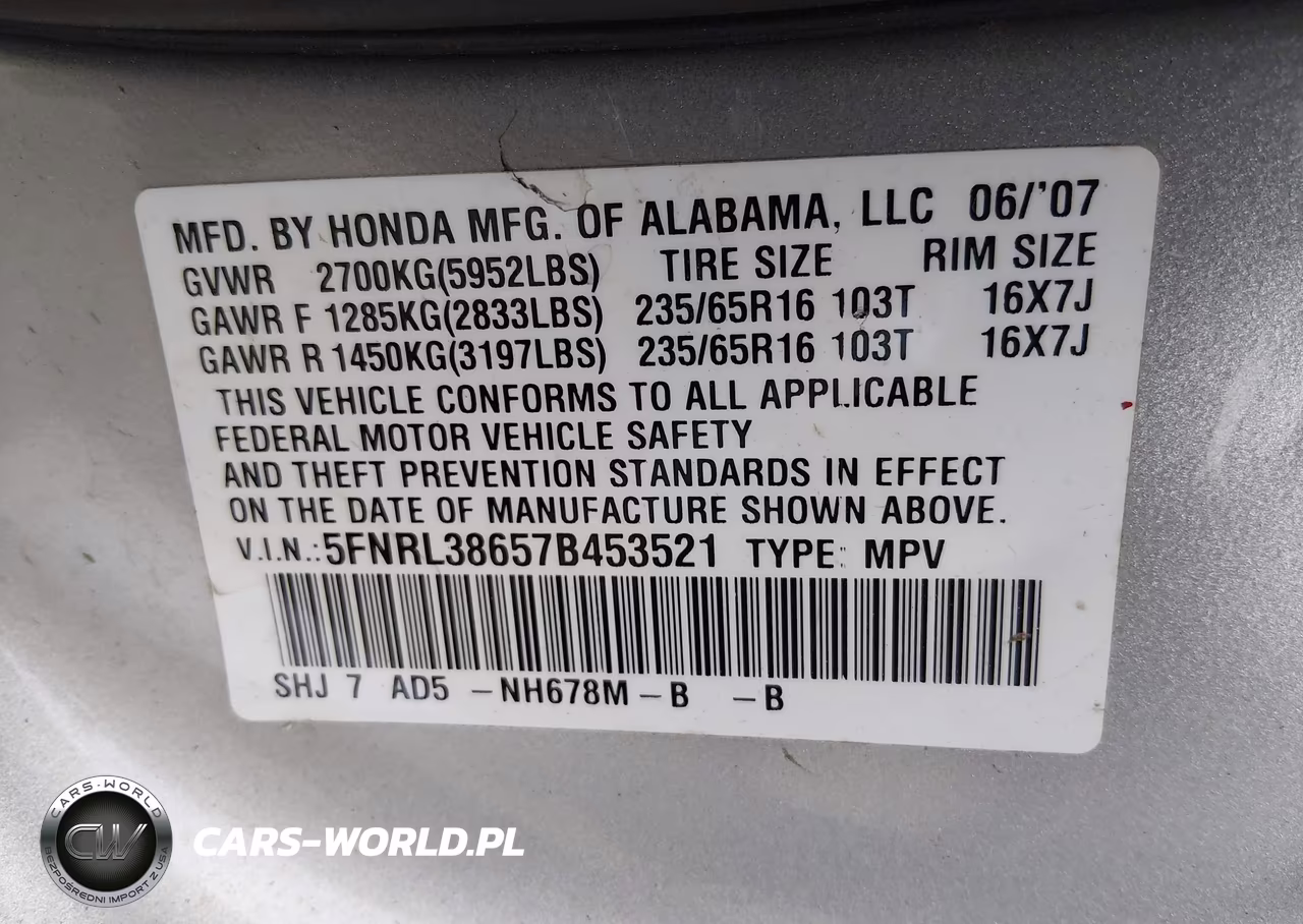 2007 Honda Odyssey Ex-L VIN:5FNRL38657B453521 - 9