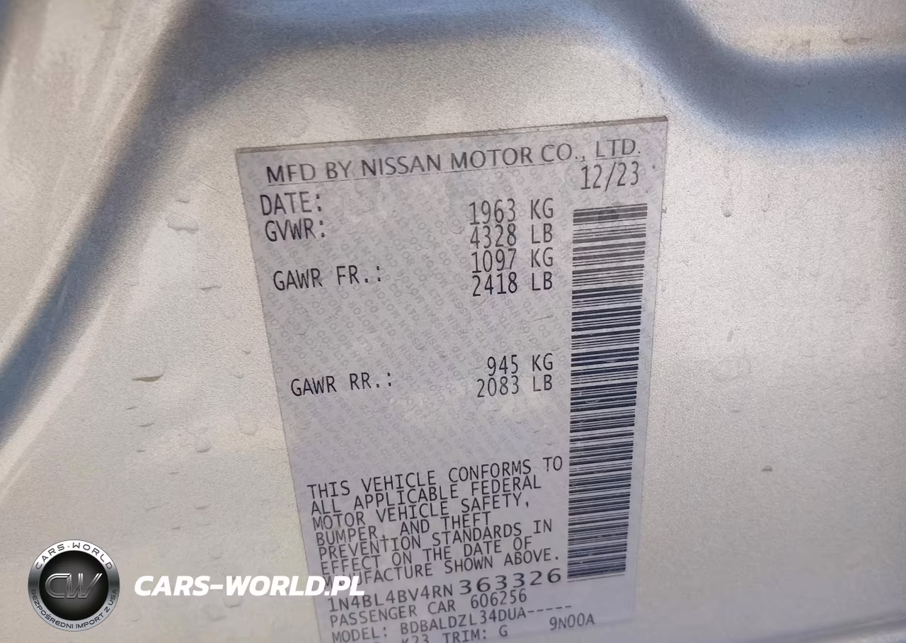 2024 Nissan Altima S Fwd VIN:1N4BL4BV4RN363326 - 9
