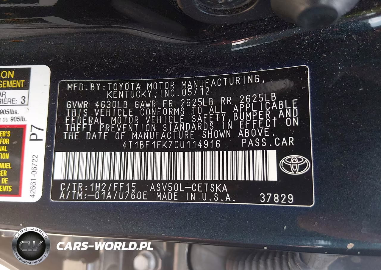 2012 Toyota Camry Se VIN:4T1BF1FK7CU114916 - 9