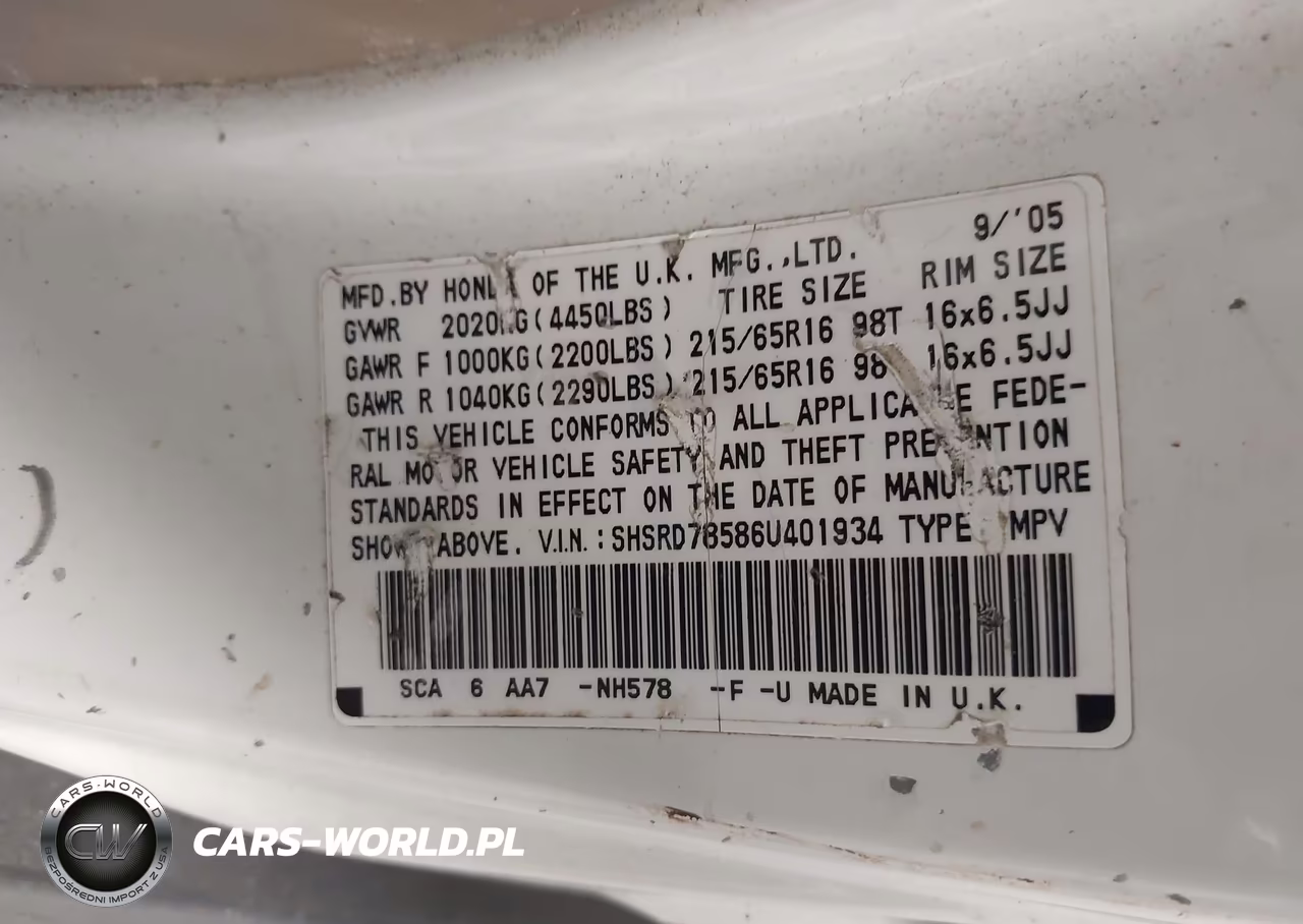 2006 Honda Cr-V Lx VIN:SHSRD78586U401934 - 9
