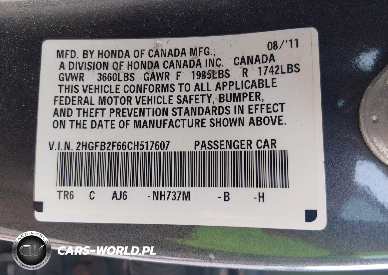 2012 Honda Civic Hf VIN:2HGFB2F66CH517607 - 9