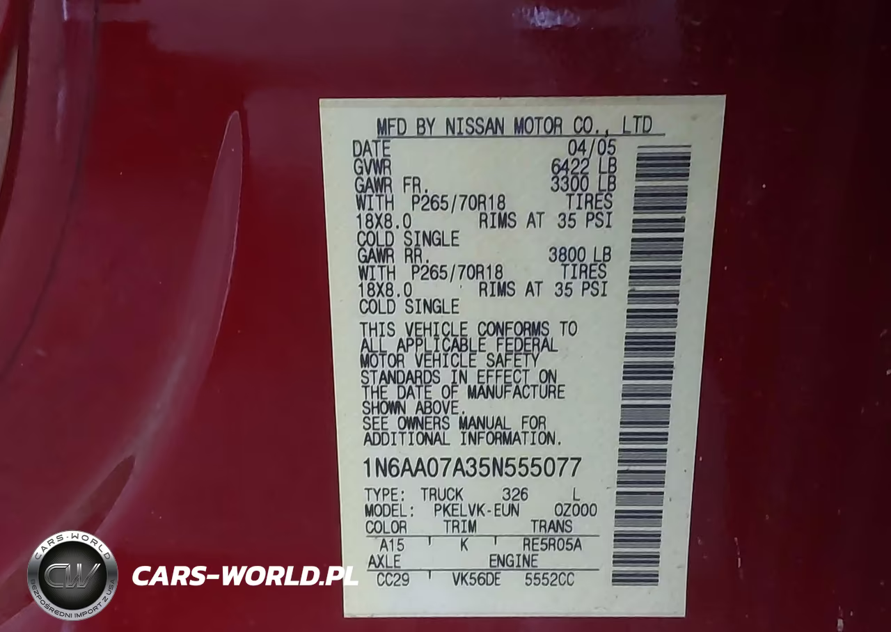 2005 Nissan Titan Le VIN:1N6AA07A35N555077 - 9