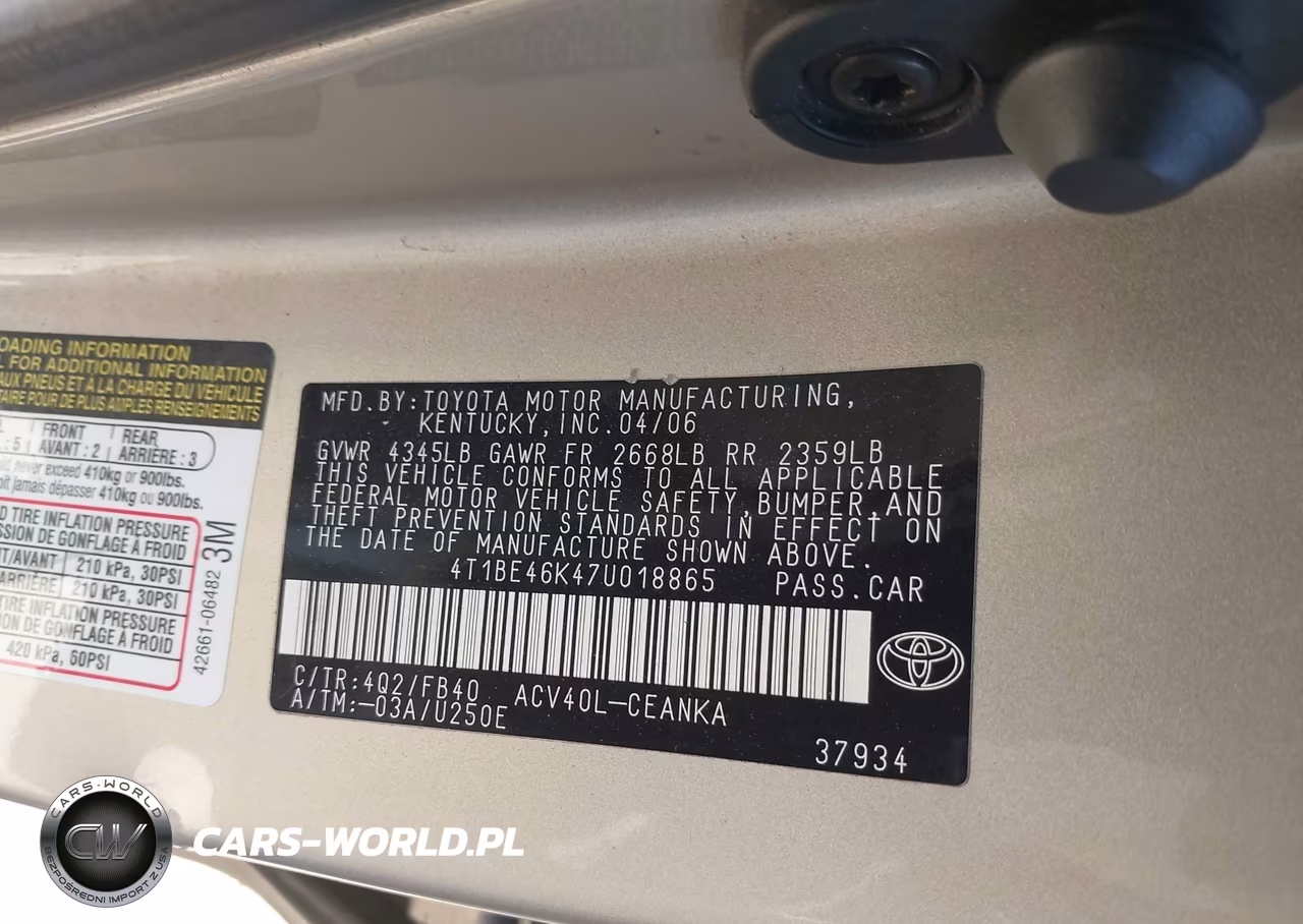 2007 Toyota Camry Le VIN:4T1BE46K47U018865 - 9