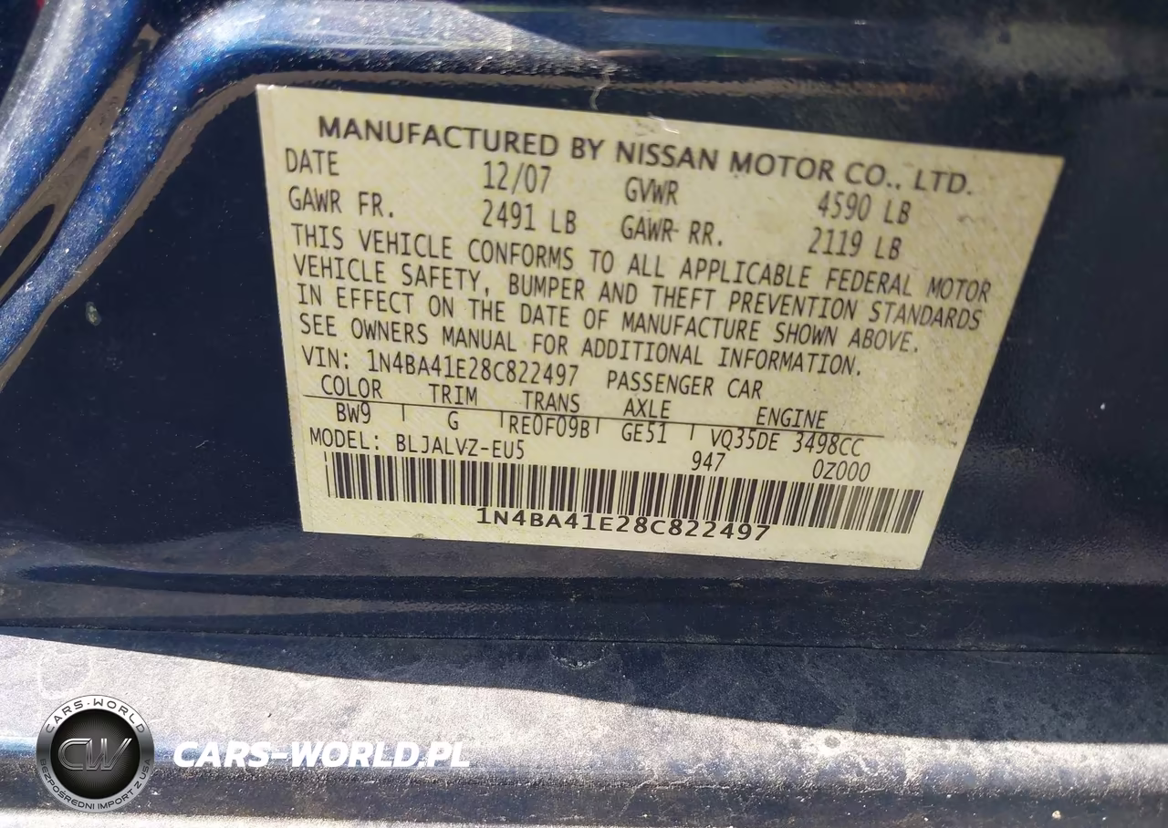 2008 Nissan Maxima 3.5 Se VIN:1N4BA41E28C822497 - 9